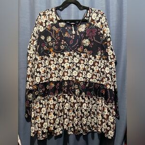 Free People Navy Floral Long Sleeve Dress